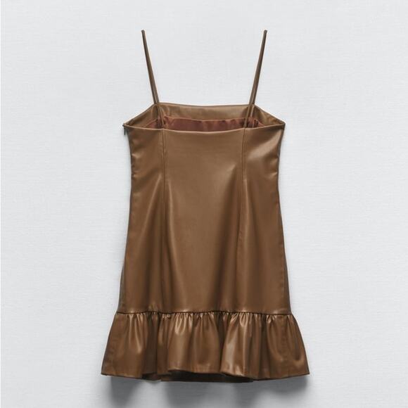 ZARA FAUX LEATHER DRESS LIGHT BROWN - Picture 3 of 4